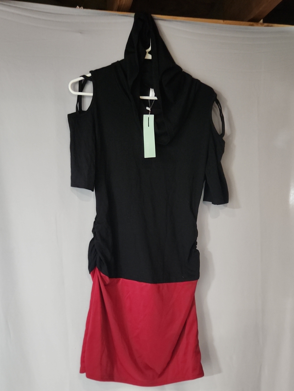 Cold-Shoulder Midi Dress with Red Skirt